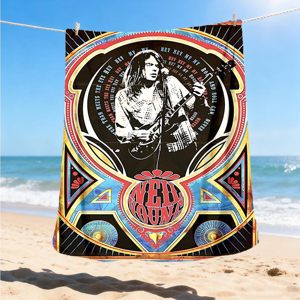 1pc Neil Young Poster Outdoor Flannel Blanket, Cozy & Warm Soft Te Playful Design, Napping Camping,