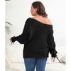 Women's Autumn and Winter Large Size Tie Bat Sleeve Sexy Strapless One Neck Studded Sweater
