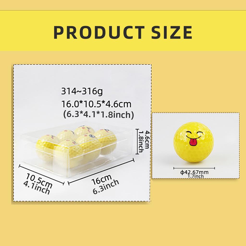 6Pcs Emotion Face Golf Balls Yellow Rubber Golf Practice Balls Sports Stress Balls for Kids Men Women School Reward