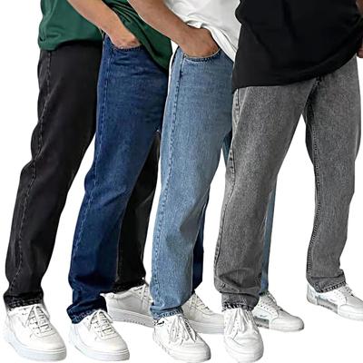 Men's Casual Small Straight Jeans Pants Fashion Wide Leg Pants Solid Color Jeans