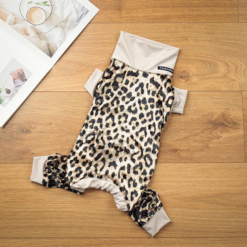 Pet Dogs Clothing Classic Leopard Print Four Legged Jumpsuit Gold Velvet Autumn Winter Warm Anti Shedding Pajamas Party Dress Up