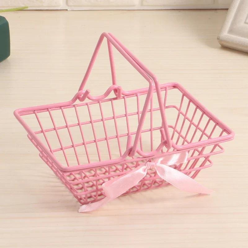 1PCS Iron Mini Pink Basket For Girl Storage Iron Basket Desktop Finishing For Jewelry Cosmetics Parts For Home Company Outdoor