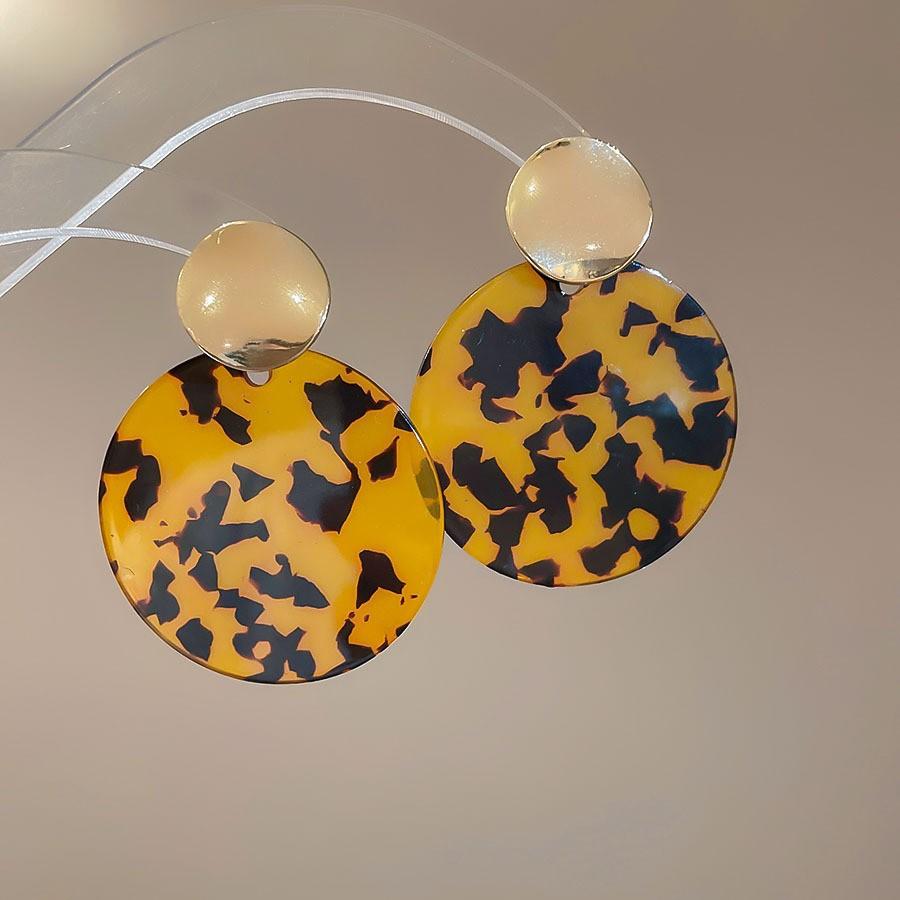 French Retro Silver Needle Round Flat Round Resin Fringed Earrings Light Luxury High-end Earrings Versatile Earrings