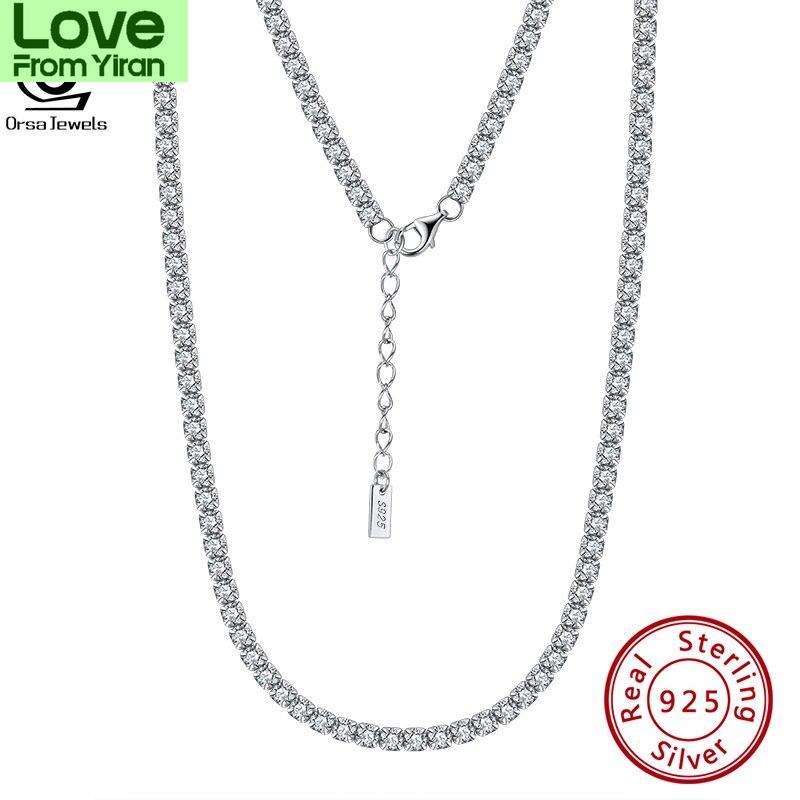 

Orsa Jewels Handmade Real 925 Sterling Silver Iced Out Cubic Zirconia Tennis Chain Necklace Choker Women Men Hiphop Jewelry Sc45