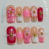 10Pcs French Gradient Handmade False Nails Light Luxury Sweet Coffin 3D Flower Starfish Designs Finished Manicure Acrylic Nails