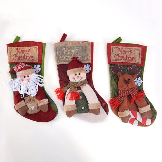 18" Christmas Stocking 3D Plush Santa Snowman Reindeer Design Hanging Burlap Stocking for Farmhouse Holiday Decor