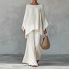 2025 Womens Linen Blend 2-Piece Set Loose Fit Long Sleeve Top Wide Leg Pants Solid Color Casual Outfit
