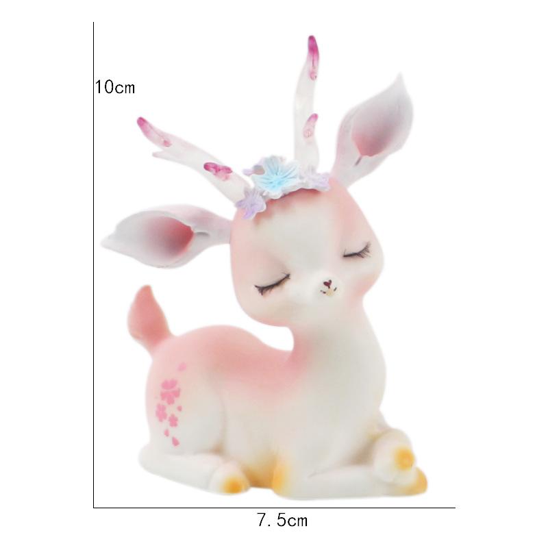 Cartoon Deer Figurine with Flower Charm Cute Little Deer Desktop Decoration Car Center Console Ornament Collectible Animal Toy