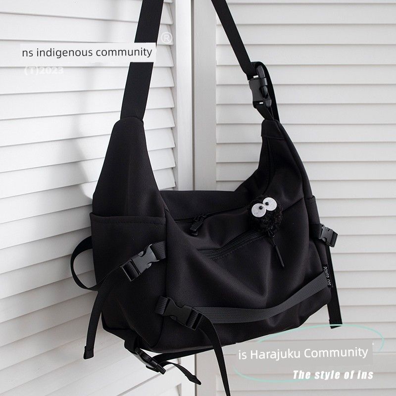 

Japanese Ins Parka Functional Large Capacity Trendy Brand Crossbody Bag Male and Female College Students Class Commute Leisure Shoulder Bag Black