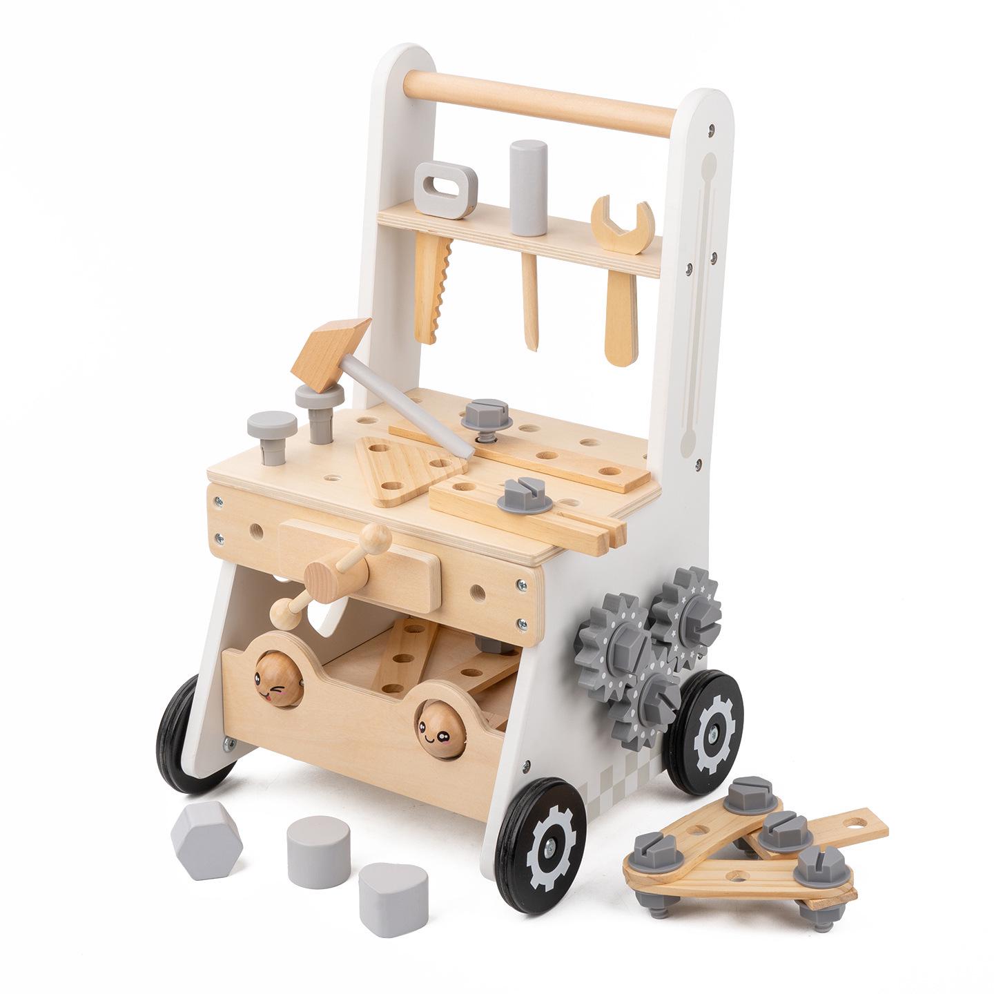 Multifunctional Wooden Baby Walker & Tool Cart Educational Toy