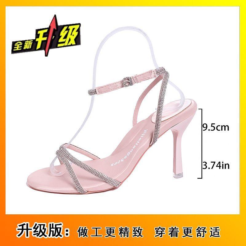 Rhinestone letter one-word buckle with open-toed sandals female summer and autumn new pink sexy fairy stiletto high heels 42 3580₽