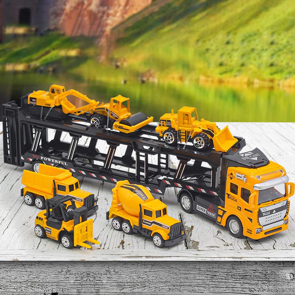 Carecoly Construction 6 Mini Cars 1 Storage Car Construction Vehicle Working Construction Work Indoor Birthday Christmas Vehicles, Set, Car, Toys,