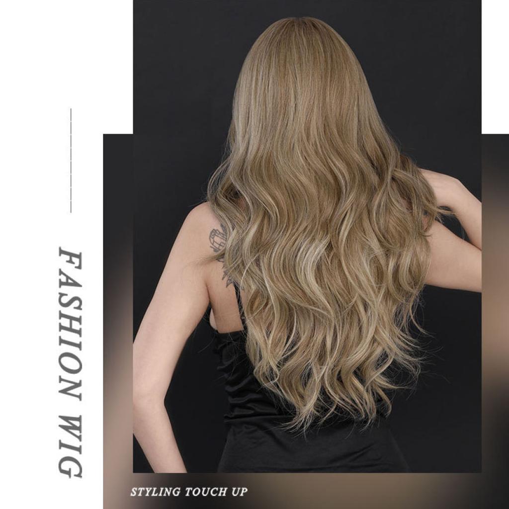 Women's Simulation Wig 68cm Hair Brown Wig Long Curly Wig Full Headgear Rose Hair Net Headdress Beauty Decoration Wig