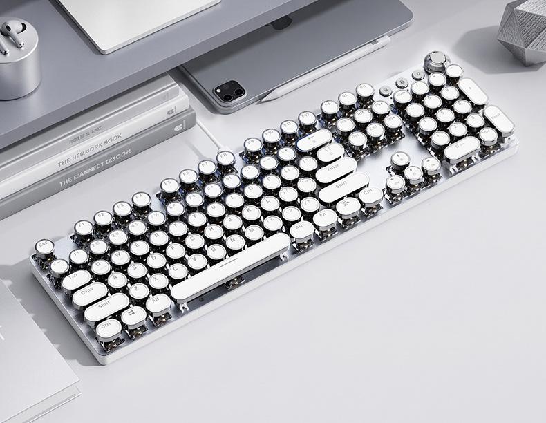 BOW Hangshi G9 Punk Retro Wired Mechanical Keyboard with Round Keycaps for Office and Desktop Computers