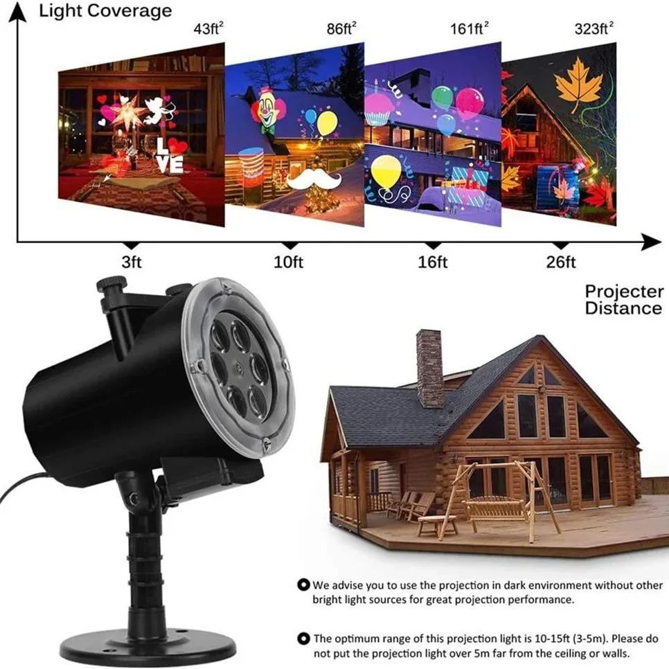 Christmas Halloween Lights Projector Waterproof Indoor Motion Remote Control LED 16 Slides Holiday Lamp Party Outdoor Garden House Room Night Light