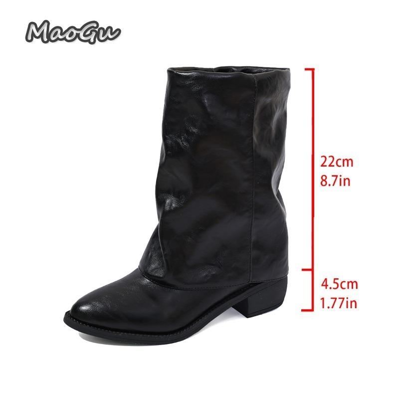 Fashion Retro Pointed Toe Mid Heel Fashion Boots for Women Autumn 2025 New British Style Mid-Calf Boots PU Leather Slip On Botas Mujer