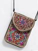 Bohemian Ethnic Shoulder Bag with Rice Beads, Shell Mobile Pocket, Floral PU Design, Women's Crossbody for Travel Photography.