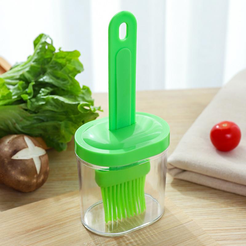 1Pc Kitchen Integrated Oil Pot Brush with Bottle Dustproof High Temp Resistant Oil Brush for Baking Pancake Household Tool