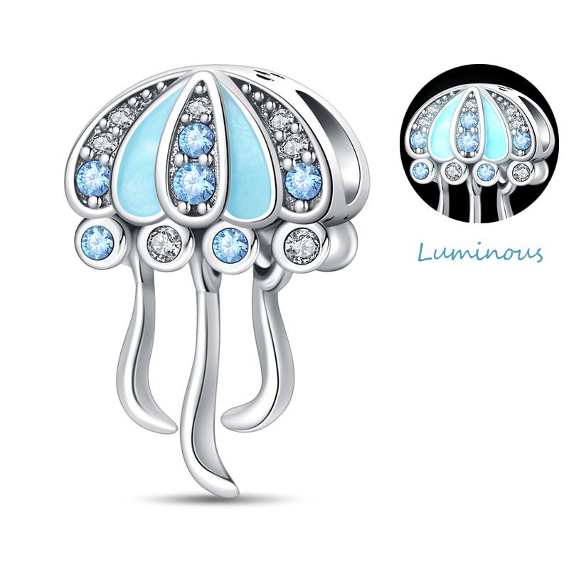 Copper Jellyfish Dolphin Turtle Starfish Shell Luminous Ocean Series Charms Beads Fit 3Mm Original Bracelets Diy Jewelry