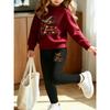 Girls' Halloween Witch Casual Comfortable Soft Loose Pullover Sweatshirt and Leggings 2-Piece Set, New Autumn/Winter, Playful, Sweet and Cool Style