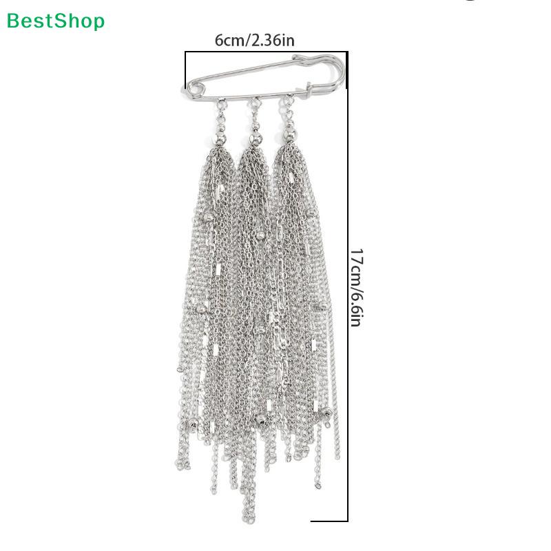 Metal Tassel Safety Pin Brooch, Long Chain Dangle Lapel Pin for Coat, Suit & Fashion Jewelry