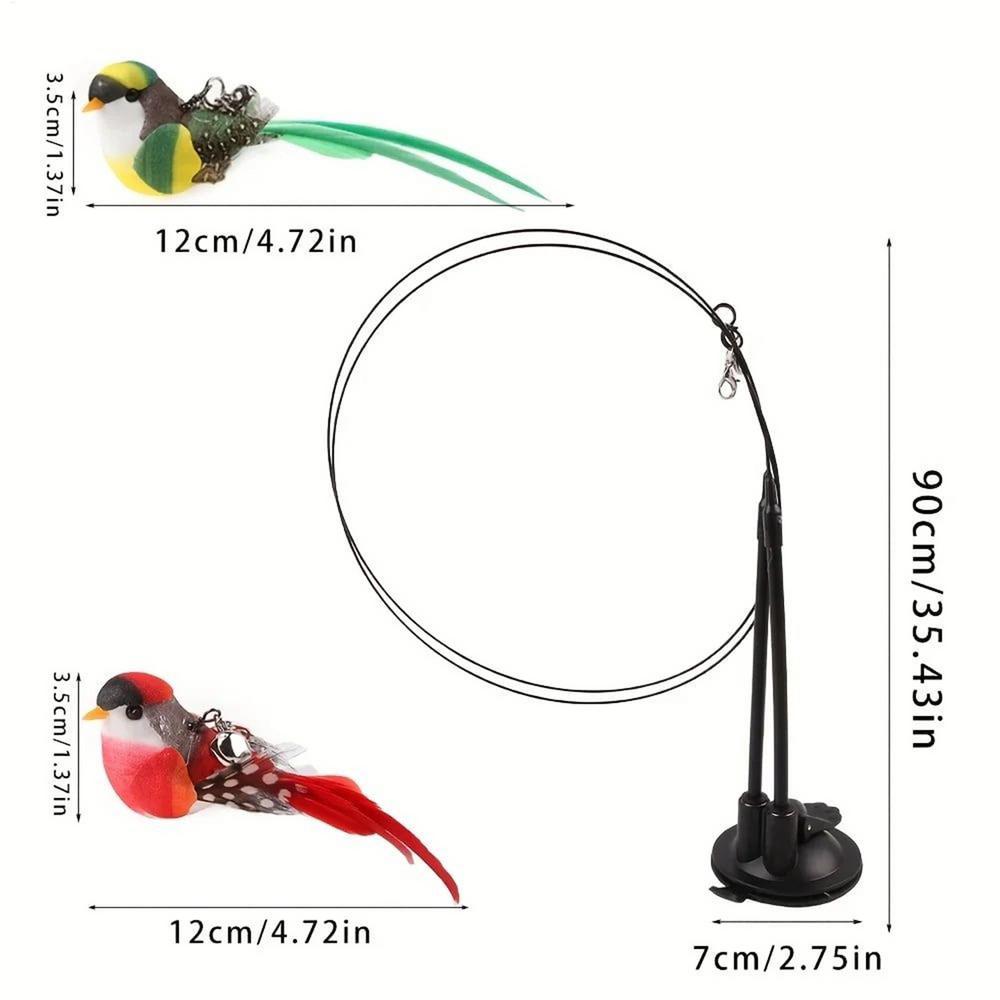 Simulated bird cat teaser stick with bell suction cup double pole Teaser Cat Wand long pole 2 birds Teasing the cat toys
