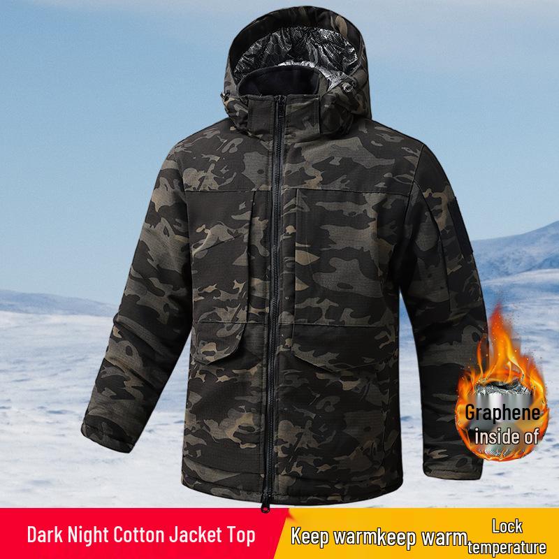 Waterproof Camouflage Graphene Military Overcoat: Insulated Winter Work Jacket with Plus Velvet for Cold Storage