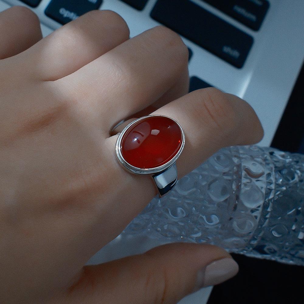 Elegant Chinese Style Adjustable Red Agate Vintage Ring for Women