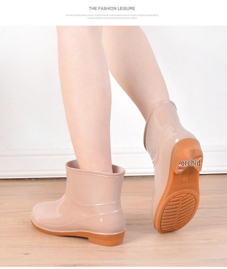 Women's Slip-On Waterproof Short Rain Boots, Non-Slip Mom Shoes for Kitchen, Home & Garden with Tendon Sole