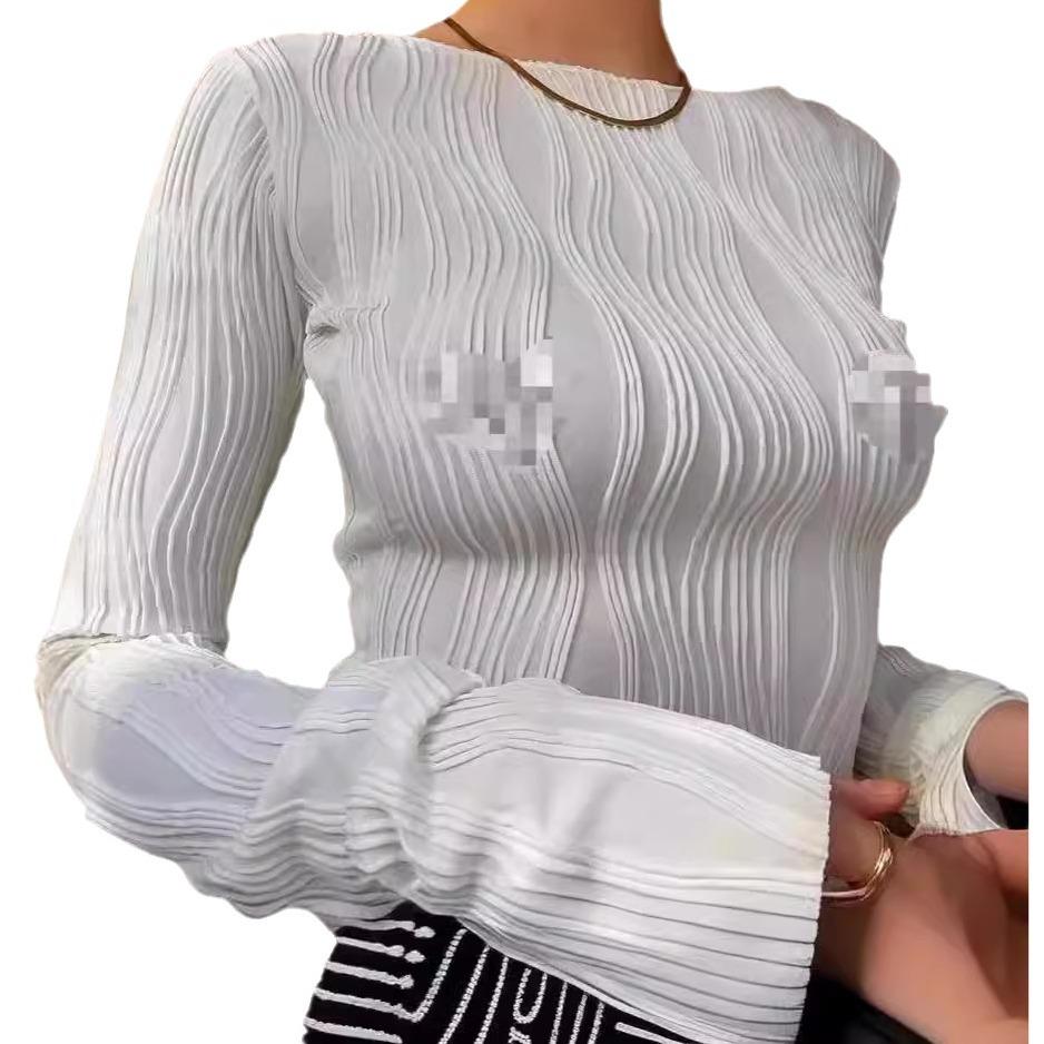 

2024 Летняя женская футболка Slim Fit с длинным рукавом - Коллажный дизайн, круглый вырез, изысканный стиль L