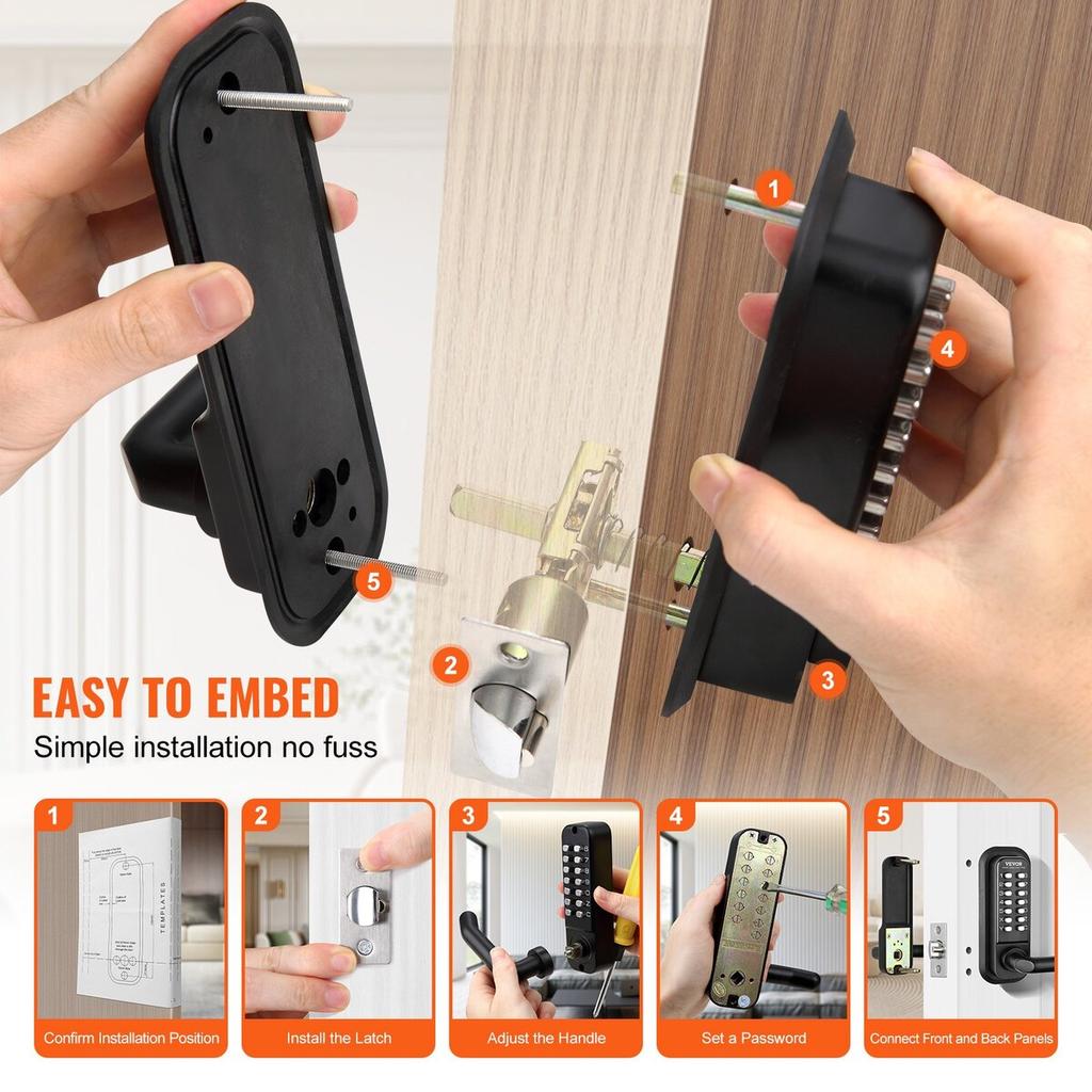 Mechanical Keyless Entry Door Lock, 14 Digit Keypad, Embedded Outdoor Gate Door Locks Set with Keypad and Handle, Water-proof Zinc Alloy, Easy to
