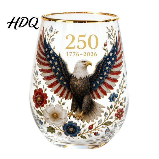 Hand-painted Glass Cup Hand Painted Tumbler Egg Shaped with Gold Rim Clear