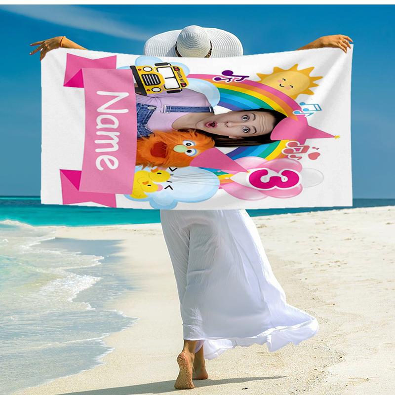 Custom Name Ultra-Soft Beach Towel with Ms. Rachel Theme,Ideal for Pool - Camping, Diving - Perfect Travel Essential, Vibrant Beach Towel.