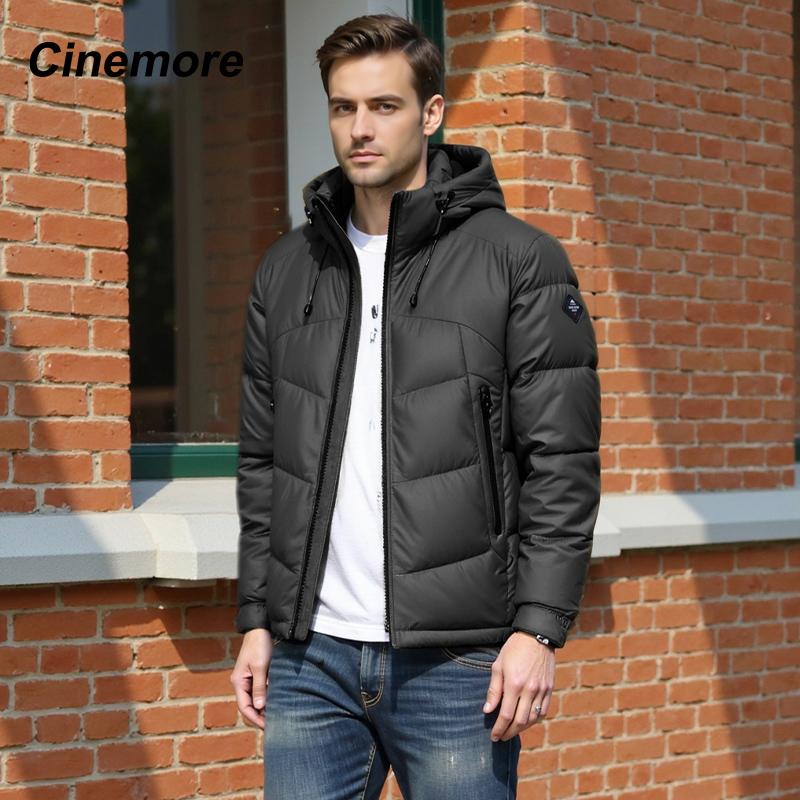 Cinemore 2025 Winter Coat Men's Down Jacket with Pockets, Warm, Drawstring, Hooded, Short Parka Men's 8006
