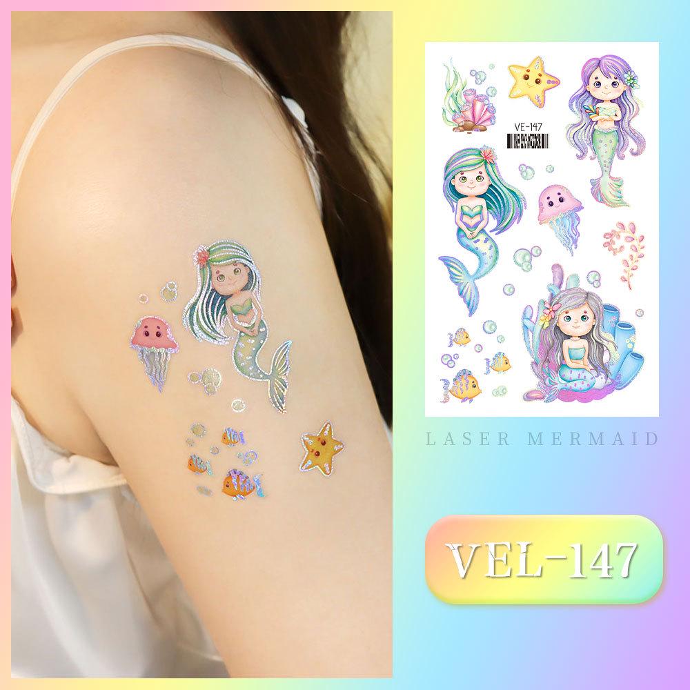 Waterproof Kids' Cartoon Tattoo Stickers: Princess, Butterfly & Mermaid Series