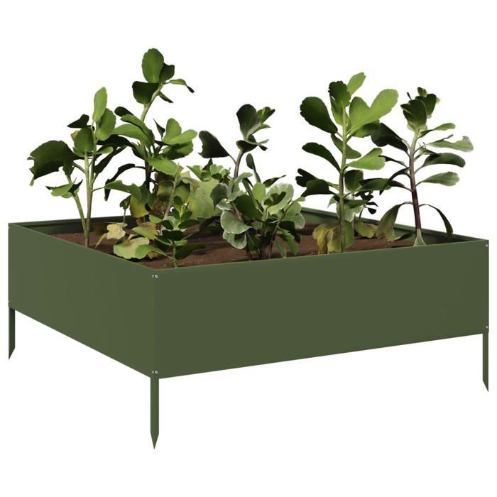 VidaXL Lit surélevé de jardin vert olive 100x100x25 cm acier 851034