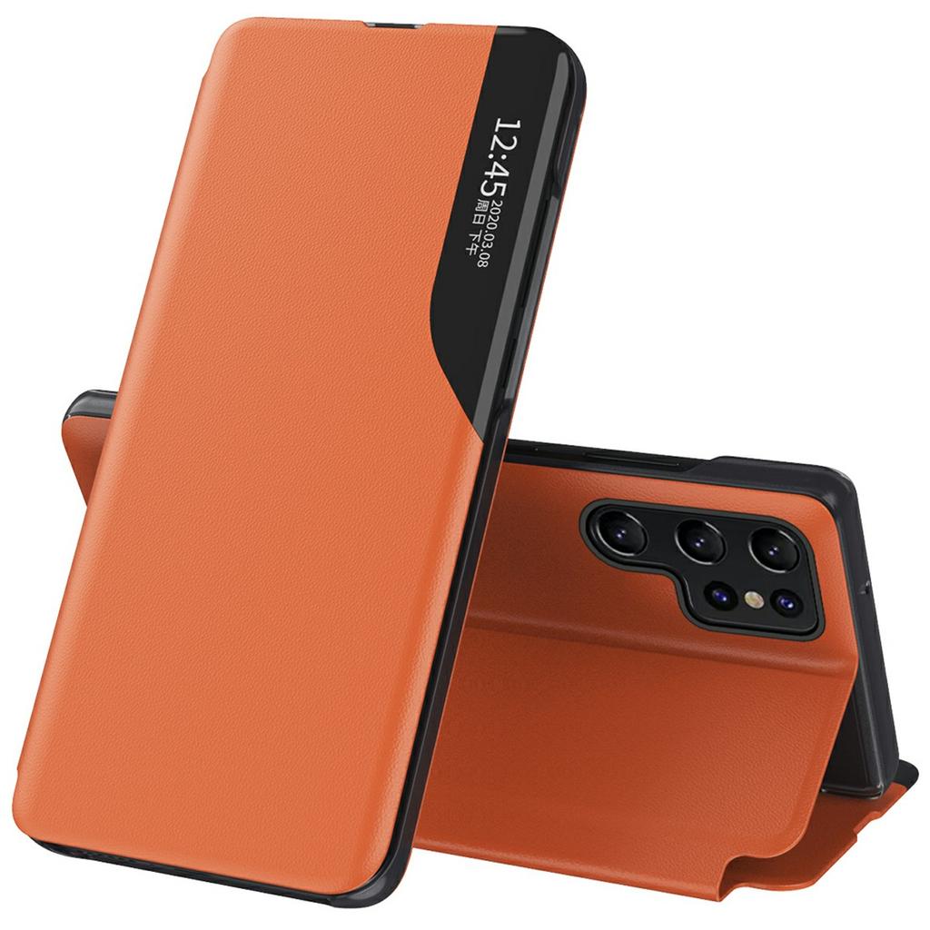 Etui dla Samsunga Galaxy S25 Ultra z okienkiem podglądu, z PU skóry, z funkcją podstawki