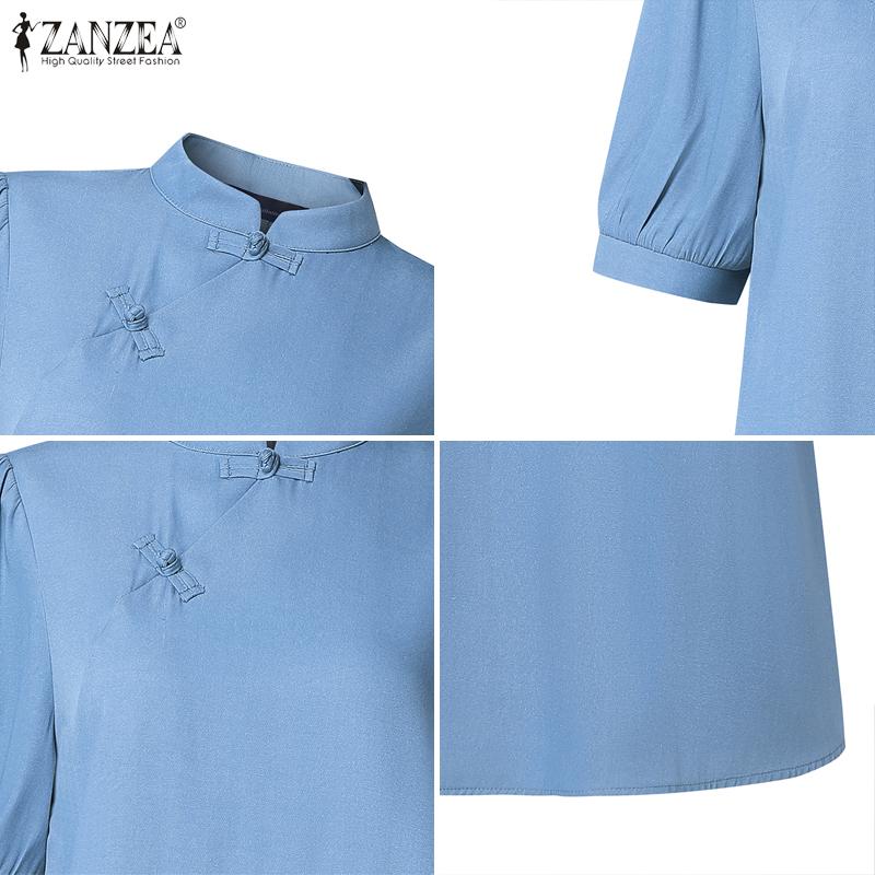 ZANZEA Women Summer Stand Collar Casual Short Sleeve Dress