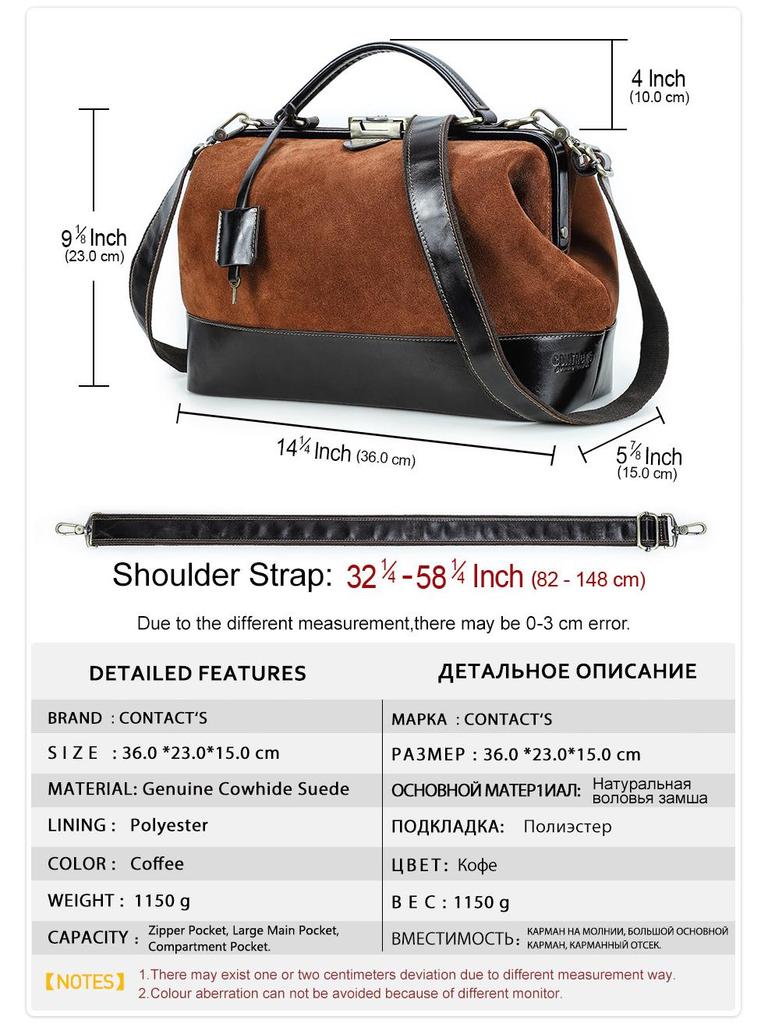 Black Angel Genuine Leather Women's Crossbody Doctor Bag with Suede Buckle