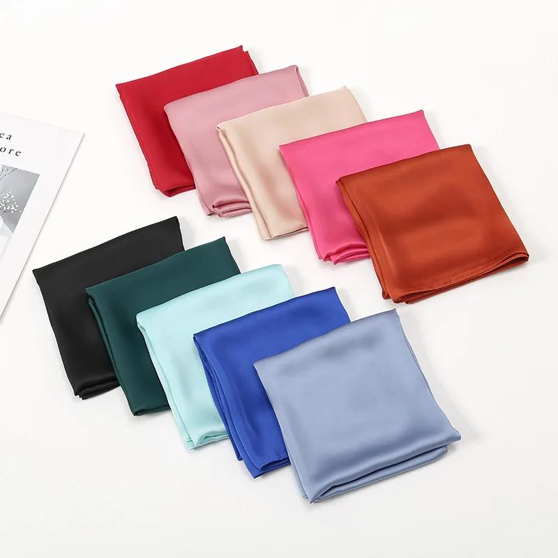 70cm Solid Color Simple Silk Scarf Women Imitation Silk Fashion Versatile Headwear Bag Accessories Clothing Square Scarf