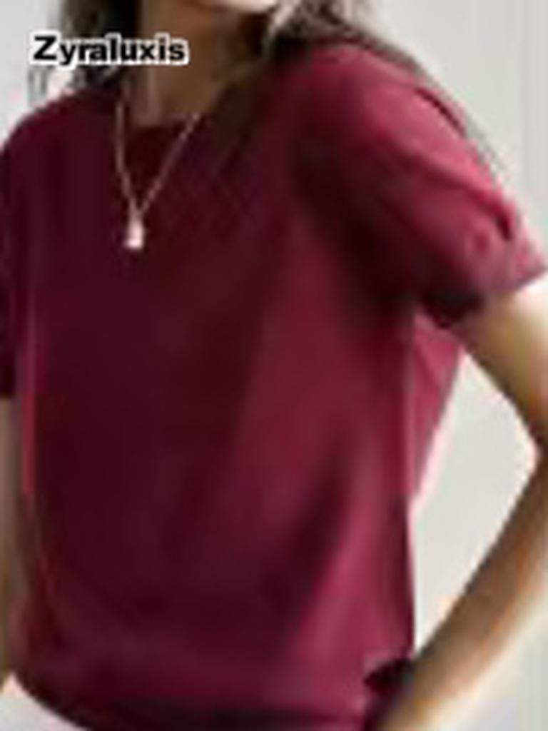 Women's Knitted Short Sleeve T-Shirt for Summer Casual Loose Pullover