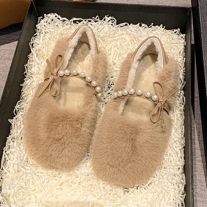 Mao Mao shoes women wear 2025 new autumn and winter cotton shoes plush Internet celebrities pedal small fragrant plush bean shoes