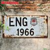 England Football License Plate - ENG 1966 Retro Soccer Wall Decor, Heavy-Duty Aluminum Metal Sign for Game Room, Garage, Bar, Fo