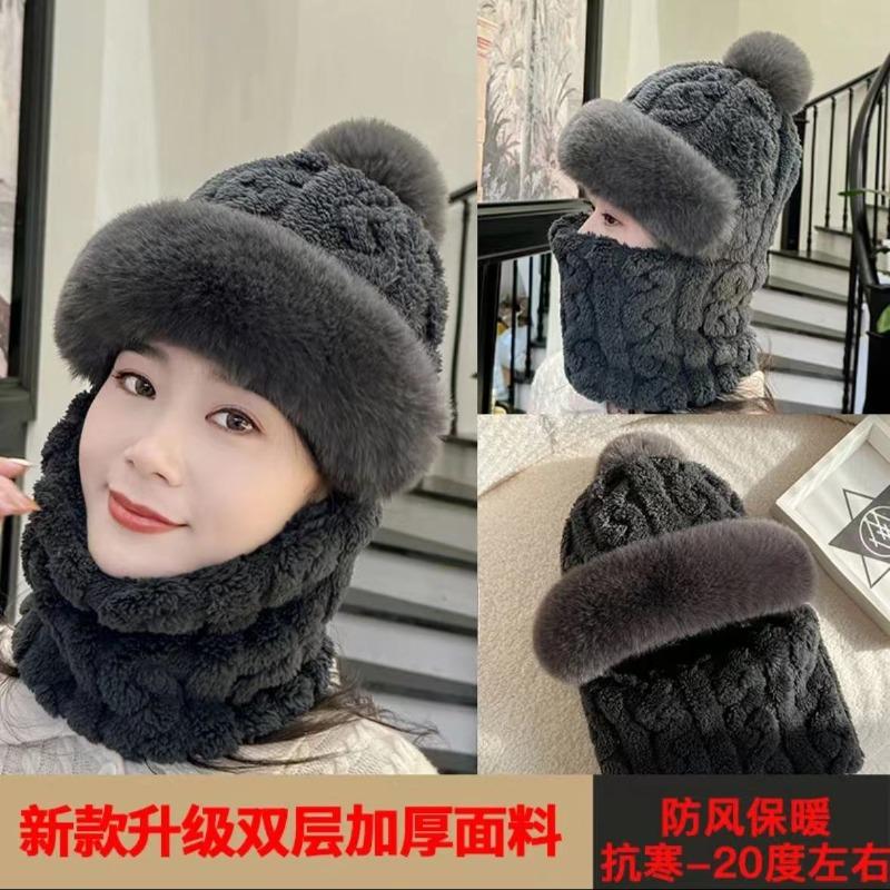 Winter Velvet Thickened Hat Cycling Windproof Scarf Mask Integrated Ear Protection Warm Bag Head Integrated Hat