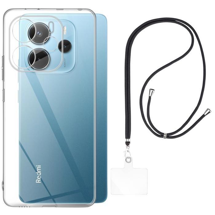 Coque et tour de cou pour Xiaomi REDMI NOTE 14 4G (Global Version) - TPU Souple Transparent Cordon Noir réglable Phonillico®