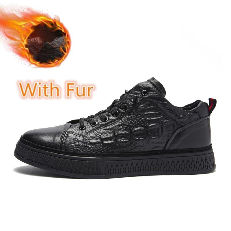 Italiensk Ekte Lær Fritidssko Mote Herre Snøresko Utendørs Varm Vinter Herre Flats Skinnende Kontor Herre Dressko