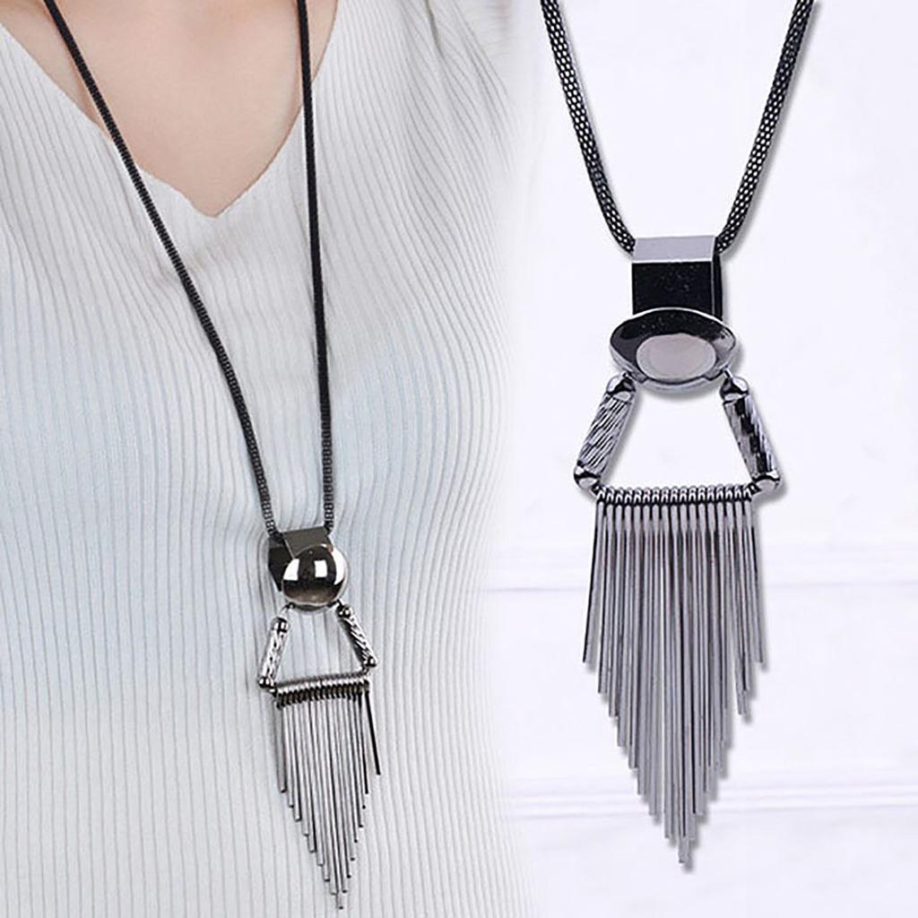 Creative Fashion Sweater Necklace With Tassel Pendant, Long Chain Accessory For Women