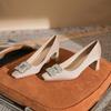 - Classic Satin Rhinestone Square Head Thick Heel High Heels Women's Fashion Simple CMCM