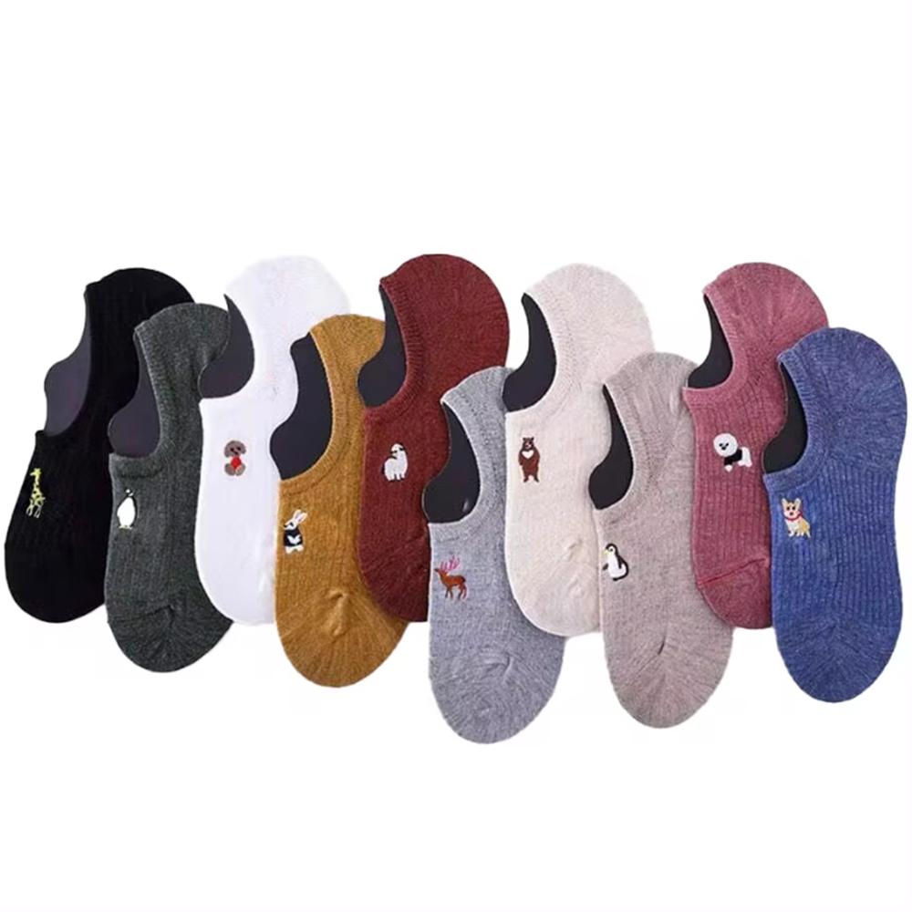10 Pairs Women Boat Socks Set Fashionable Versatile Ankle Socks Comfortable Breathable Soft Cute Cartoon Pattern White Socks