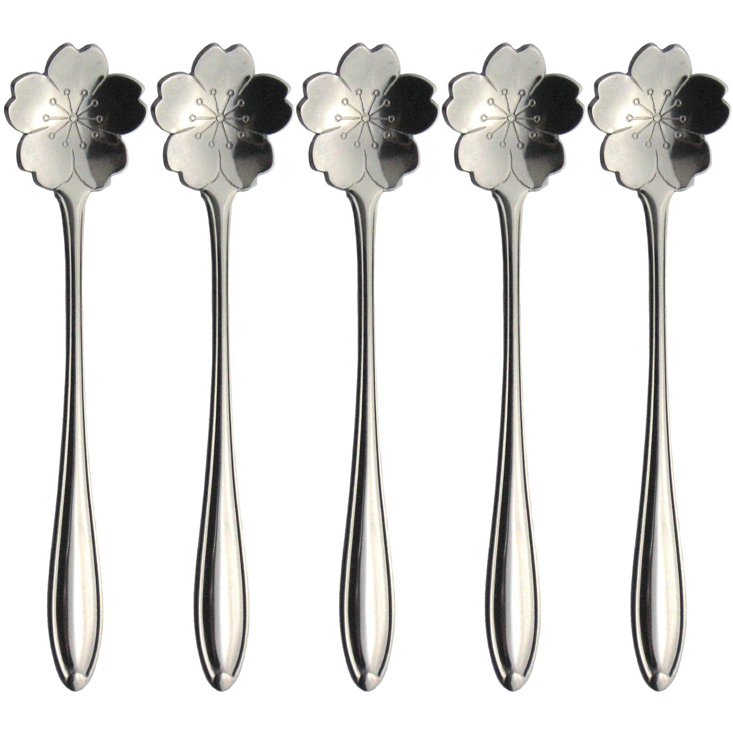 Nagao Flower Cutlery Sakura Coffee Spoon Set Made in Japan Tsubame-Sanjo 5 Spoons, 12.3cm, Gift Packaging